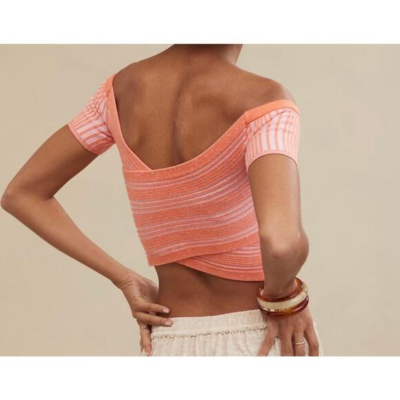 Aerie Size Large Reversible Off the Shoulder Cropped Sweater Ribbed Orange - Picture 7 of 11